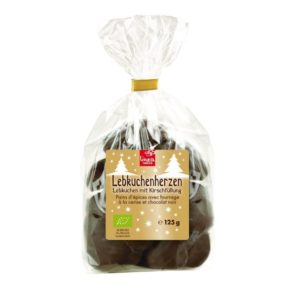 Linea Natura LEBKUCHENHERZEN mit Kirschfüllung, BIO, 125g